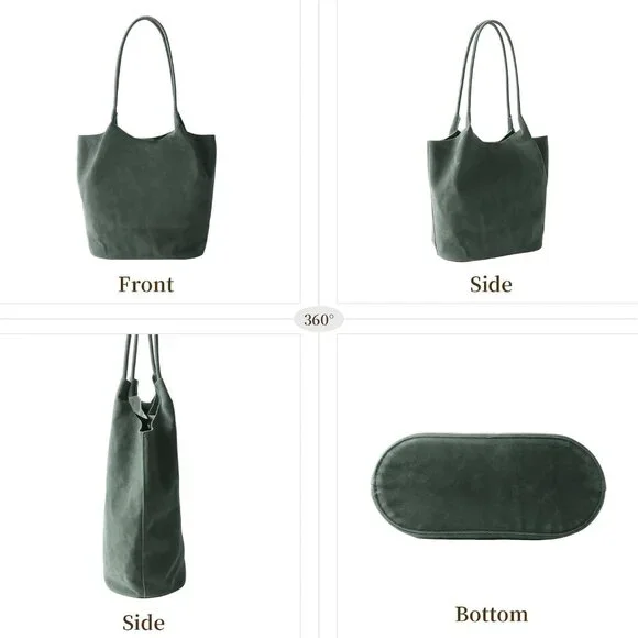 Large Suede Bucket Tote Bag for Women, 2025 Fall Slouchy Vegan Leather Shoulder